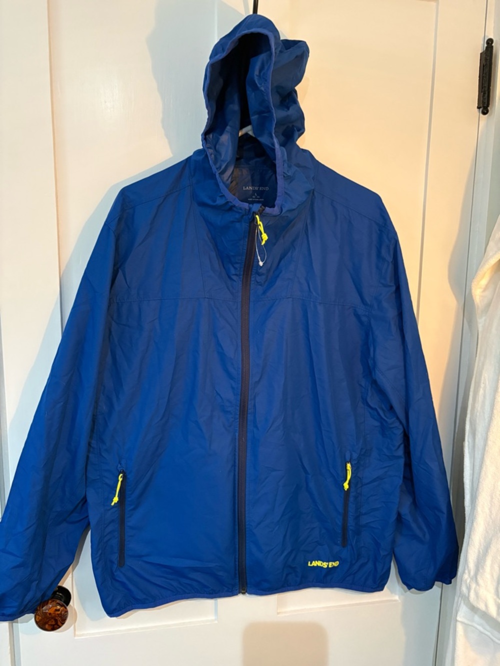 Lands' End Royal Blue Hooded Windbreaker with Yellow Accents